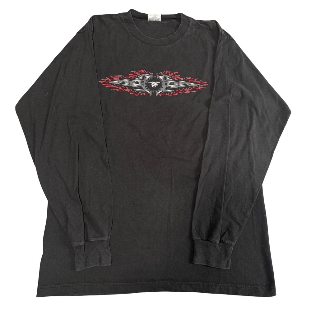 Vintage Time Out Mens Long Sleeve Graphic T-Shirt Black Tribal Flame Eagle L